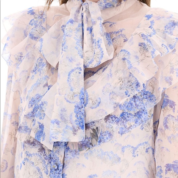 ⭕️ SOLD ⭕️ ZIMMERMANN LUMINOUS RUFFLE SILK BLOUSE - CORNFLOWER PRINT - Picture 6 of 6